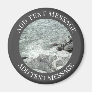 Black and White Photo of a Rocky Ocean Shore Magnet