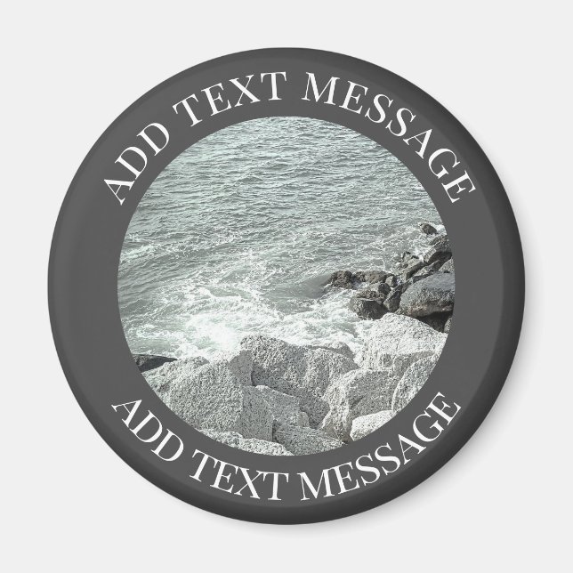 Black and White Photo of a Rocky Ocean Shore Magnet (Front)