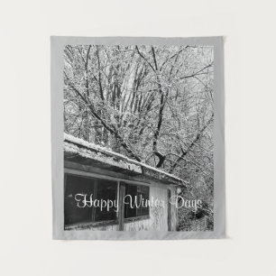 Black and White Photo of a Snowy Winter Day Rustic Tapestry