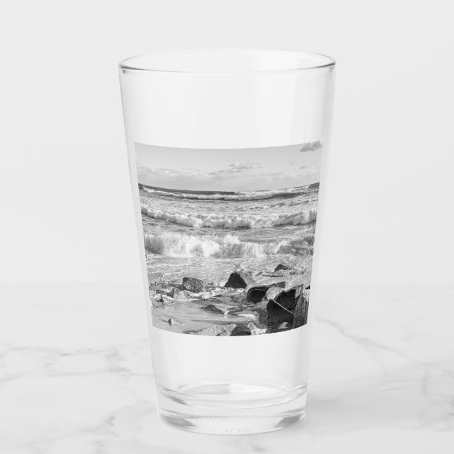 Black and White Photo of Atlantic Ocean Waves Glass (Front)