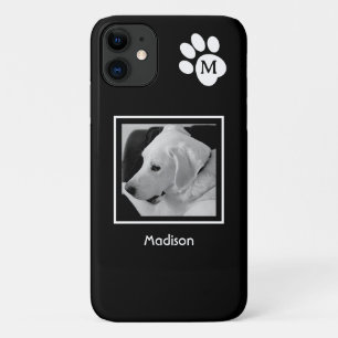 Black and White Photo of Cute Dog and Paw Initial Case-Mate iPhone Case