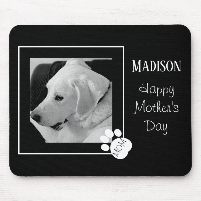 Black and White Photo of Cute Dog Best Mum Ever Mouse Pad (Front)