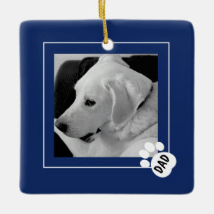 Black and White Photo of Cute Dog Dad Paw Navy Ceramic Ornament