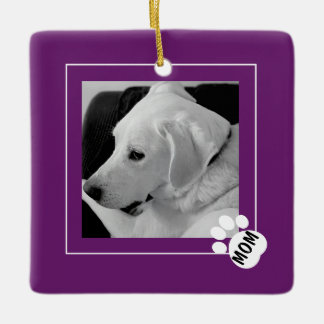 Black and White Photo of Cute Dog Mum Paw Purple  Ceramic Ornament