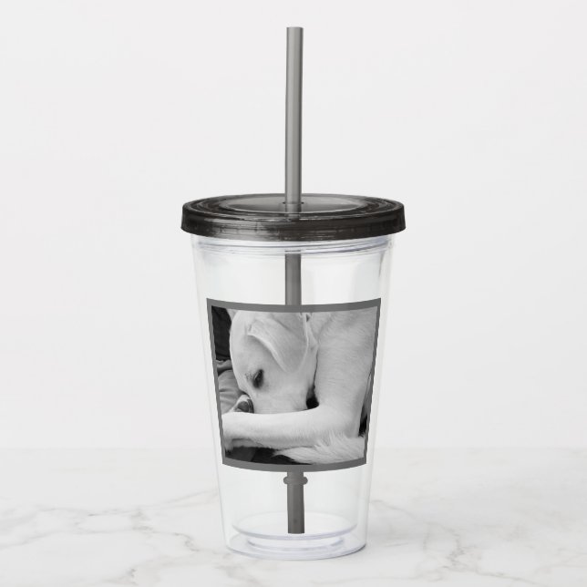 Black and White Photo of Cute Dog Resting with Dad Acrylic Tumbler (Front)