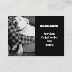 Black and White Photo of Dog Snuggling with Dad Business Card