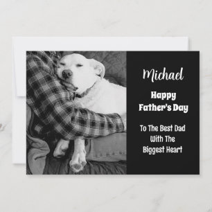 Black and White Photo of Dog Snuggling with Dad Holiday Card