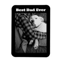 Black and White Photo of Dog Snuggling with Dad
