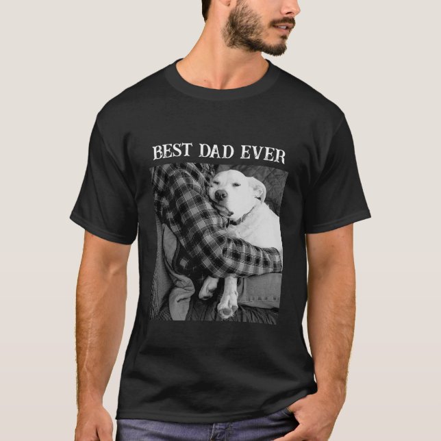 Black and White Photo of Dog Snuggling with Dad T-Shirt (Front)