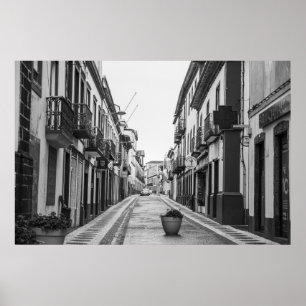 Black and White Photo of Empty European Street Poster