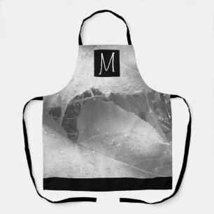 Black and White Photo of Grape Leaves Initial Grey Apron