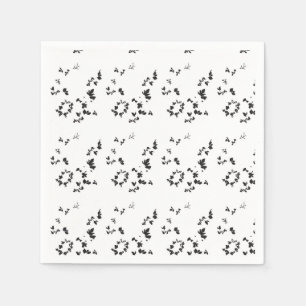 black and white photo of leaves on a white backgro napkin
