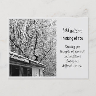 Black and White Photo of Rustic Snowy Winter Scene Holiday Postcard