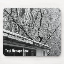 Black and White Photo of Rustic Snowy Winter Scene