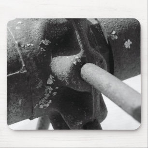 Black And White Photo of Rusty Machinery Mouse Pad