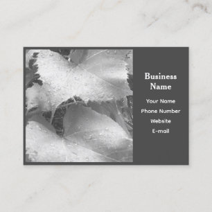 Black and White Photo of Wet and Dewy Grape Leaves Business Card