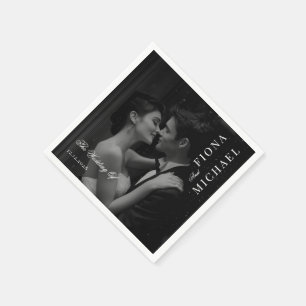 Black and White Photo Overlay Minimalist Wedding Napkin