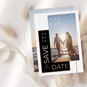 Black and White Photo Rose Gold Save the Date