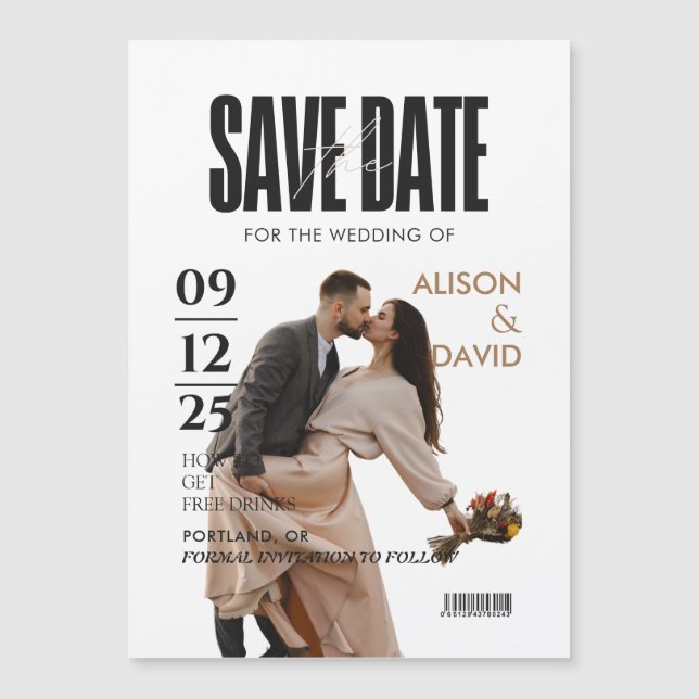 Black and White Photo Save The Date Wedding  Magnetic Invitation (Front)