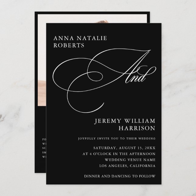 Black and White Photo Script And QR Code Wedding Invitation (Front/Back)