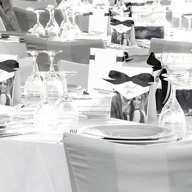 Black And White Photo Thank You White Wedding Favour Box (In Situ)