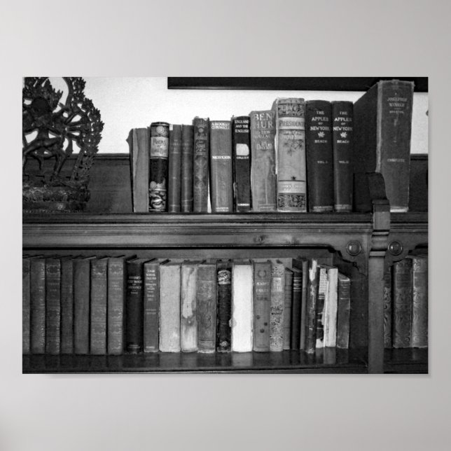 Black And White Photo Vintage Books Poster (Front)