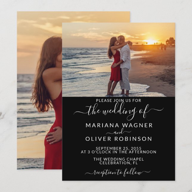 Black and White Photo Wedding Invitation (Front/Back)