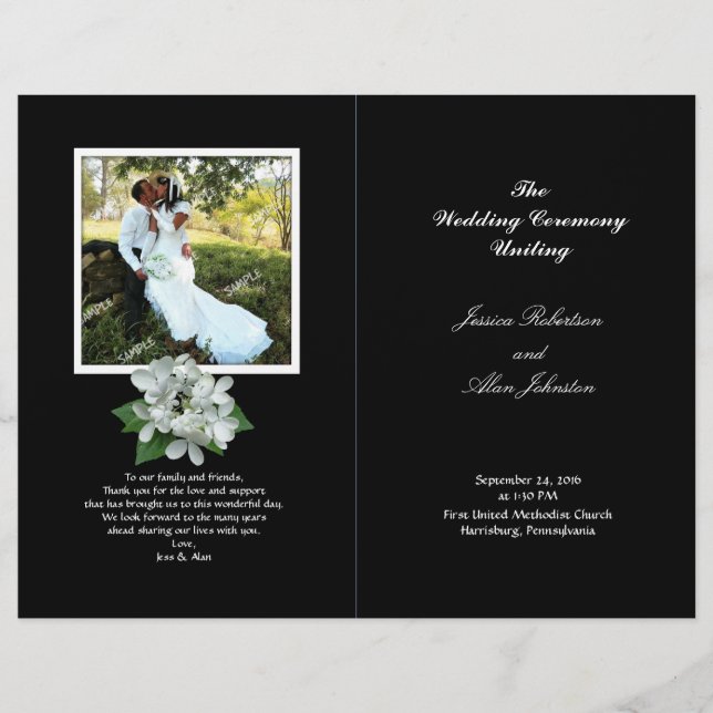 Black and White Photo Wedding Program Folded (Front)