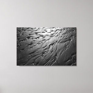 Black and white photograph of beach sand patterns canvas print
