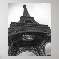 Black and white photograph of the Eiffel Tower