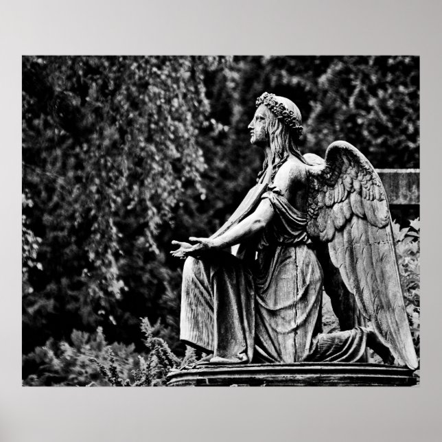 Black and white photography kneeling angel poster (Front)