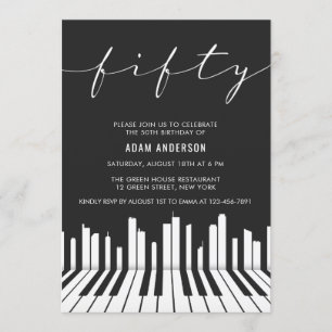 Black And White Piano 50th Birthday Party Invitation