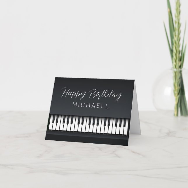 Black And White Piano Birthday Card (Front)