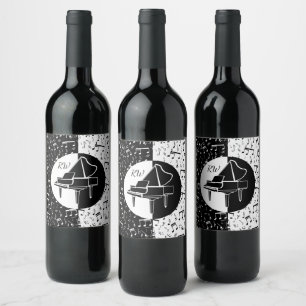 Black and white Piano design Wine Label