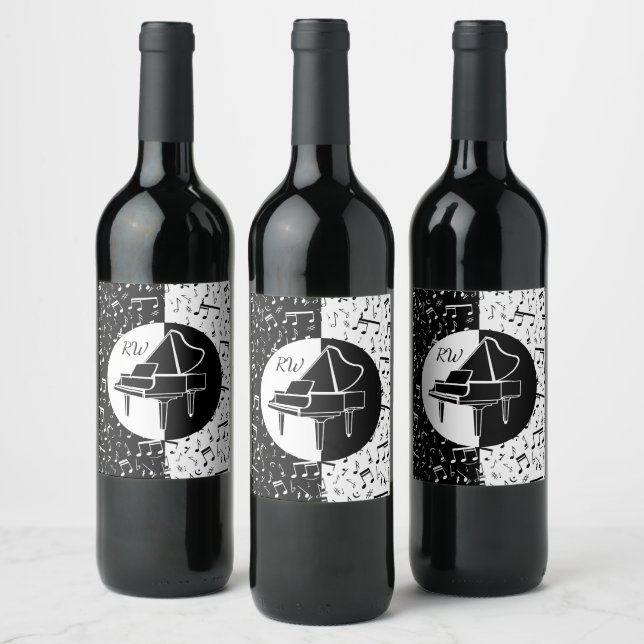 Black and white Piano design Wine Label (Bottles)