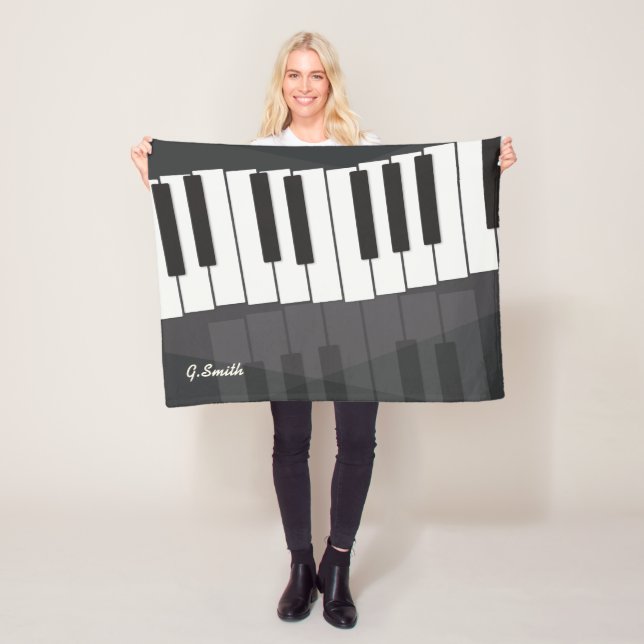 Black and White Piano Keyboard Add Your Name Fleece Blanket (In Situ)