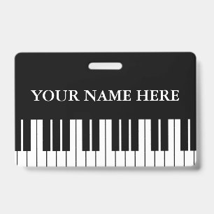 Black and white piano keys custom name badge ID badge
