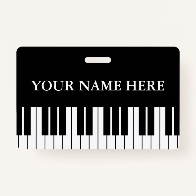 Black and white piano keys custom name badge ID badge (Front)