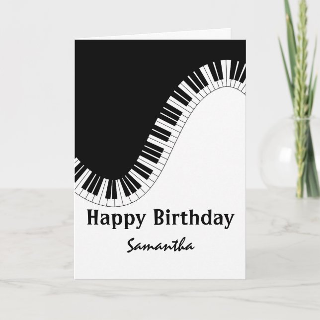 Black and White Piano Keys Happy Birthday Card (Front)