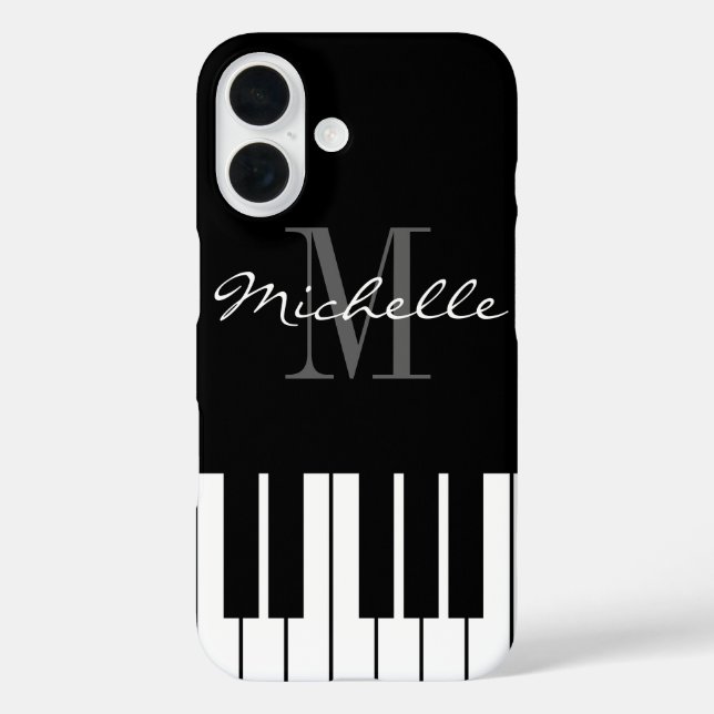 Black and white piano keys monogram custom Case-Mate iPhone case (Back)