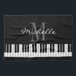 Black and white piano keys monogram kitchen towel<br><div class="desc">Black and white piano keys monogram kitchen towel. Stylish script typography template with monogrammed name initial letters. Cute cooking accessory for music school teacher,  pianist,  musician,  keyboard instructor etc. Elegant classical instrument design.</div>