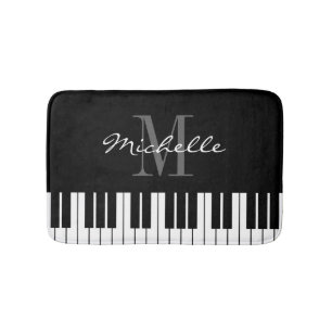 Black and white piano keys monogrammed bath mat