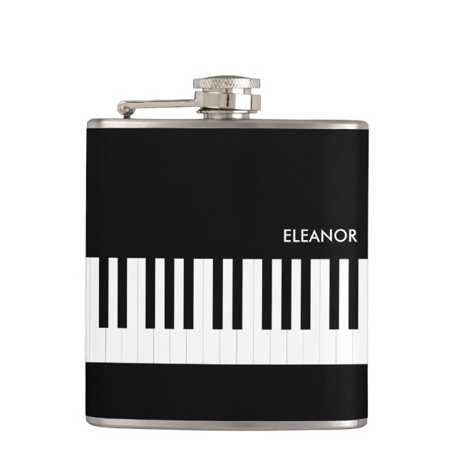 Black and White Piano Keys Music Keyboard Hip Flask (Front)