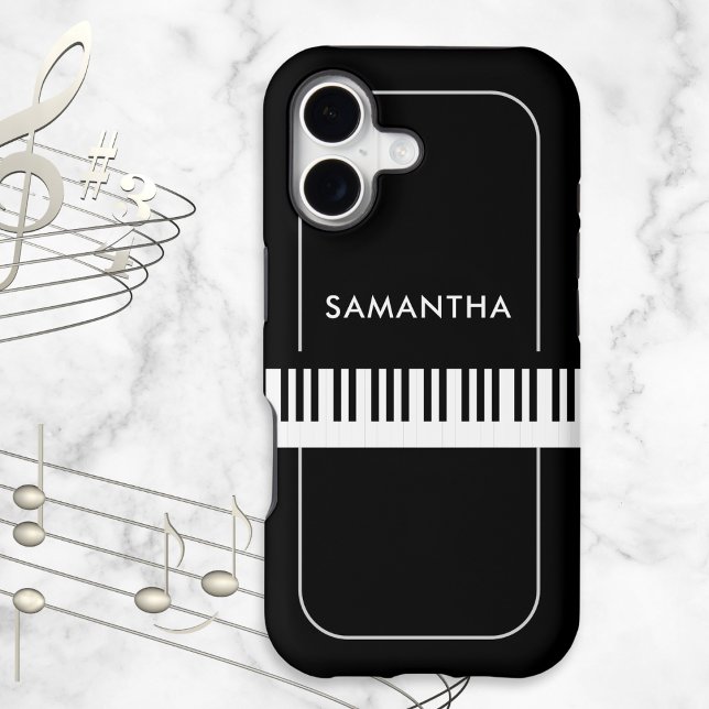 Black and White Piano Keys Musician's Personalized (A black and white phone case with piano keys design and personalized name)