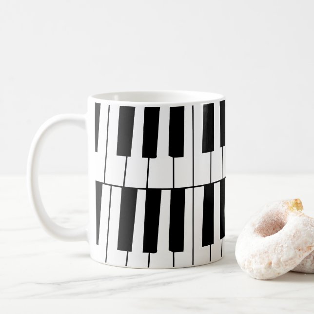 Black and White Piano Keys Pianist Musician Coffee Mug (With Donut)