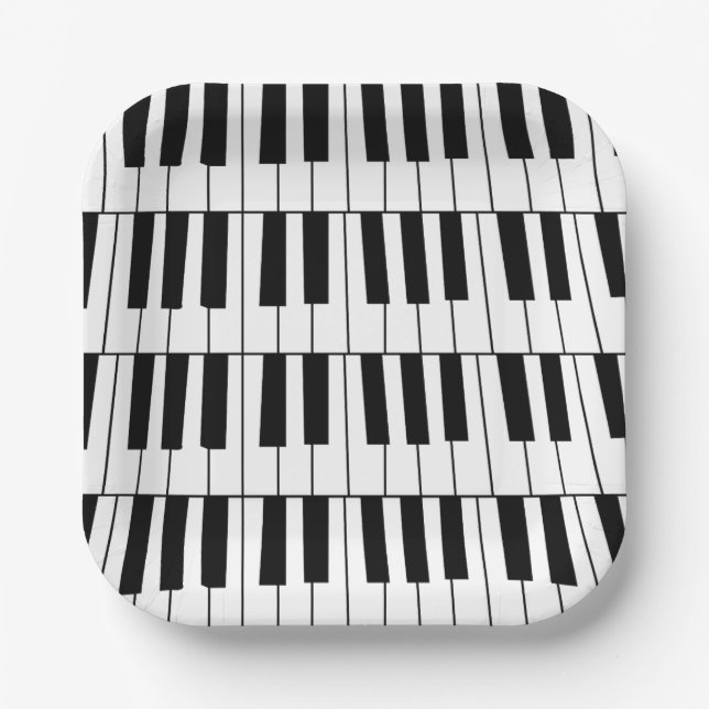 Black and White Piano Keys Pianist Musician Party Paper Plate (Front)