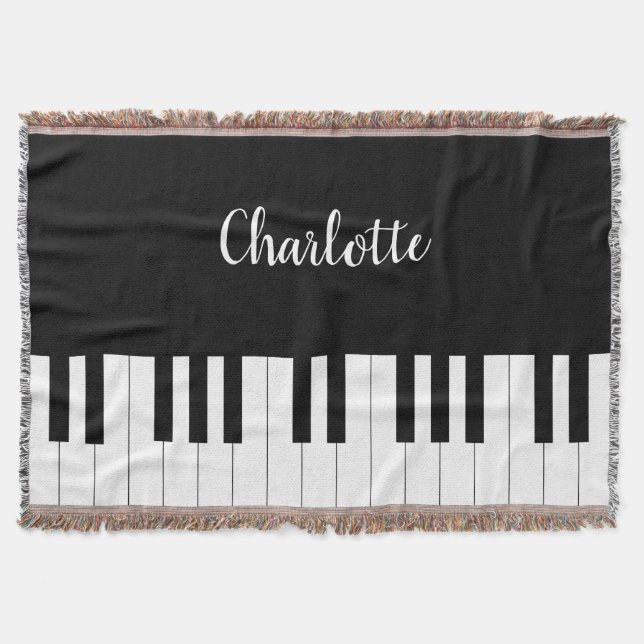  Black and White Piano Keys With Customazed Name Throw Blanket (Front)