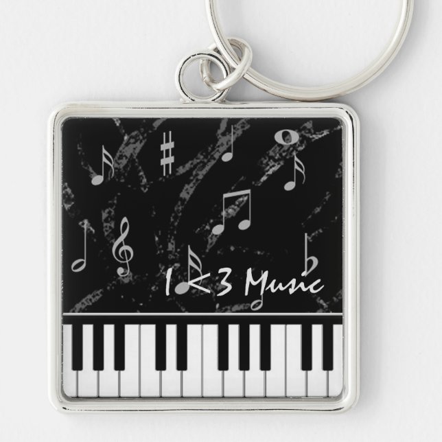 Black and White Piano Music Key Chain (Front)
