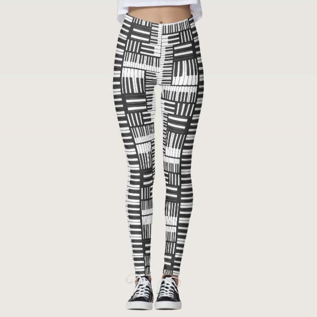 Black and White Piano Pattern Leggings (Front)