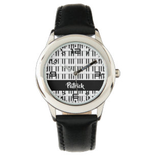 Black and white piano pattern watch